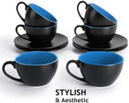 MIAMIO - Set of 6, Ceramic Stackable Cappuccino Cups Set / 6 Ounce Cappuccino Mugs and Saucer with Metal Stand for Coffee Drinks, Cafe, Latte, Americano and Tea - Le Papillon Collection (Blue) - Image 6