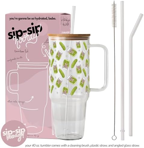 Sip-Sip Hooray! Coquette Pickle 40oz Glass Tumbler with Lid and Straw - Image 4
