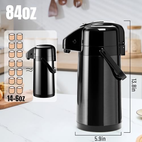 PARACITY Coffee Dispenser with Pump, Coffee Carafe, 84.5 fl oz/2.5 L, Black - Image 6