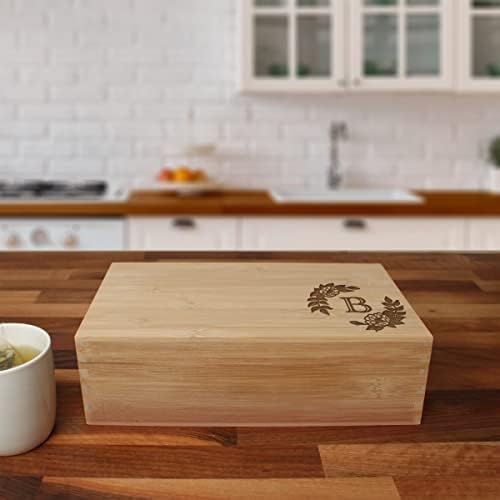 Personalized Tea Box, Bamboo Organizer, Floral Monogram - Image 2