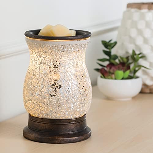 Candle Warmers ETC. Illumination Fragrance Warmer- Light-Up Warmer for Warming Scented Candle Wax Melts and Tarts or to Freshen Room, Reflection Mosaic Silver Glass - Image 2