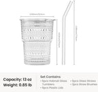 INSETLAN Iced Coffee Cups with Lids and Straws, 13 oz Hobnail Glass Tumbler - Image 3