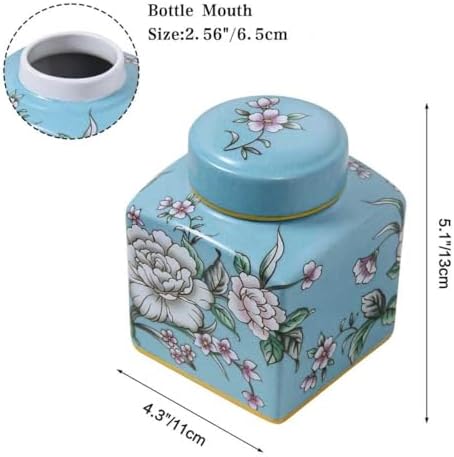 Coffee Bean Storage Canister with Airtight Lid, Decorative Ceramic Tea Jar with Vintage Floral Pattern, Sugar Container & Spice Jar for Kitchen Countertop or Cabinet - Peacock Blue & 30oz - Image 5