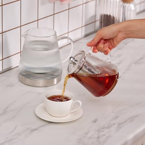 Karaca Keops XL Borosilicate Glass Teapot with Infuser and Lid for Stovetop, Transparent Silver, 1L Tea Pot & 2L Tea Kettle Set for Loose Leaf & Herbal, Dishwasher Safe - Image 6