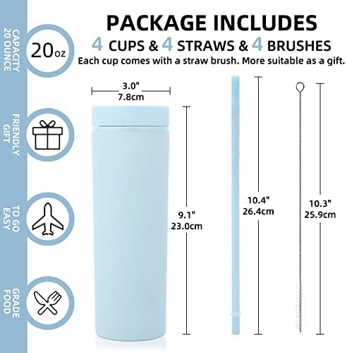 Volhoply 20oz Plastic Skinny Tumblers Bulk 10 Pack,Double Wall Tumbler with Lid and Straw,BPA Free Matte Acrylic Iced Coffee Cups with Straw,Reusable Travel Cute Mug for Party,DIY Gift(Blue, 10 Set) - Image 3