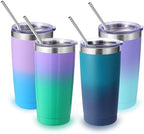 Volhoply 20oz Stainless Steel Tumbler with Lid and Straw Bulk 4 Pack,Double Wall Insulated Travel Iced Coffee Mug Fits Cup holder,Powder Coated Cups for Hot/Cold Drinks,Gifts for Women（Assorted,4 Set） by LiveFully%EF%BC%8CDrinkFreely%E2%80%94KeepGoingwithVolhoply%EF%BC%81