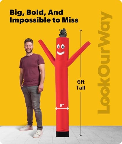 LookOurWay Air Dancers Wacky Waving Inflatable Tube Man Attachment - 7 Feet Tall Advertising Air Dancer Waving Man Inflatable Tube Guy - Blower Not Included - Red - Image 3