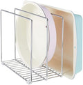 mDesign 3 Slot Tray and Pan Rack — Metal Wire Rack for Pantry and Kitchen Storage — Freestanding Pan Lid Holder Also for Baking Trays and Crockery – Silver by mDesign