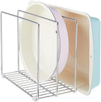 mDesign 3 Slot Tray and Pan Rack — Metal Wire Rack for Pantry and Kitchen Storage — Freestanding Pan Lid Holder Also for Baking Trays and Crockery – Silver by mDesign