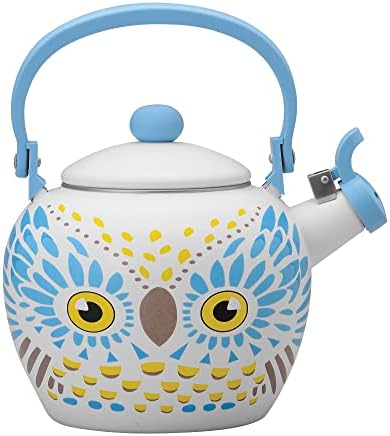 UPware Enamel on Steel Whistling Tea Kettle, Stovetop Teakettle (2.1 Quart, Owl) by UPware