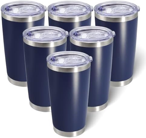 AIANJI 20oz Tumbler with Lid Stainless Steel Tumblers Insulated Mug Navy 6P by AIANJI