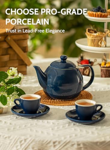Sweese Teapot, Porcelain Tea Pot with Stainless Steel Infuser, Blooming & Loose Leaf Teapot - 27ounce, Navy - Image 3