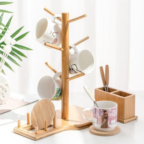 Bamboo Coffee Cup Holder Set Mug Rack and Spoon Box - Image 5