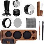 9-in-1 Espresso Tool Set: 58mm Tamper, WDT Tool, Distributor, Magnetic Funnel, Puck Screen, Brush, Cleaning Cloth, Latte Art Needle & Wooden Stand for Breville De'Longhi by CEILUPY