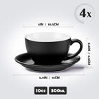 Yundu Matte Black Cappuccino Cups Set of 4-10oz Ceramic Latte Mugs with Saucers, Elegant Espresso Cups for Coffee & Tea - Image 2