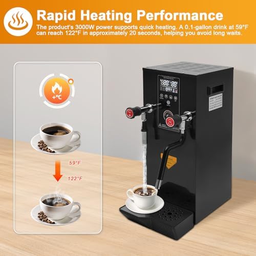Commercial Milk Frother, 3KW 12L Multi-Purpose Full-Automatic Steam Boiling Water Frothing Machine Steam Milk Frothing Machine with 12H Timing Function for Tea Coffee Dessert Milk (BLACK) - Image 5