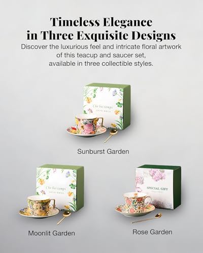 8oz Bone China Tea Cup and Saucer Set, Floral Teacup - Image 6