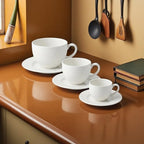 Elegant Ribbed Ceramic Cup and Saucer Set, White, 3 Sizes - Image 3