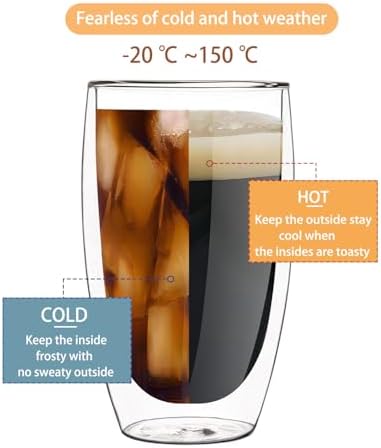 Set of 4 Double Wall Glass Coffee Mugs (15oz) - Insulated Clear Borosilicate Glass Cups for Latte, Cappuccino, Tea, and Espresso - Heat Resistant Glassware Gift for Christmas & Birthday - Image 2