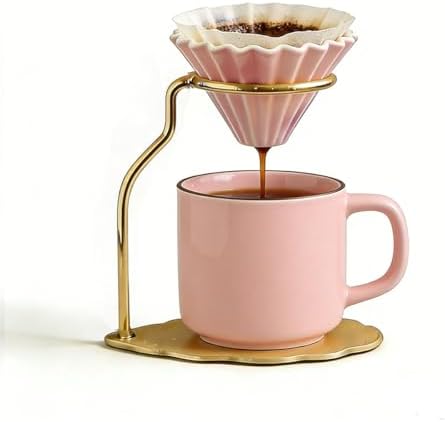 Ceramic Coffee Dripper, Origami Style Pour Over Dripper for 1-2 Cup, Reusable Coffee Filter Cone Compatible with V60 & Cake Filters, Pink Coffee Dripper for Home Barista & Kitchen (Pink) - Image 2