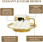 Coffee Cups with Saucers Set of 6, 6.8 oz (200 ml) Ceramic Coffee Cup Set with Gold Handles, Ribbed Brushstroke Design, 6 Cups, 6 Saucers and 6 Spoons, Elegant Coffee Set for Espresso, Cappuccino, Tea - Image 3
