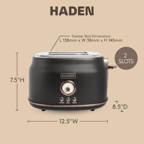 Haden Dorset 2 Slice Wide Slot Stainless Steel Bread Toaster, Black/Pewter - Image 4