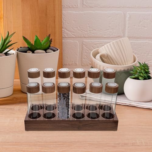 Glass Coffee Bean Storage Vials with Wooden Lid and Walnut Base Display - Image 5