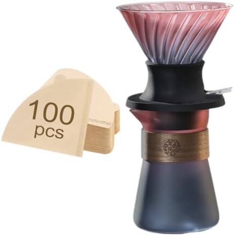 1PC Pour Over Coffee Maker Set, Portable Coffee Pot Filter- Include 500ml/16oz Borosilicate Glass Coffee Sharing Pot, Silicone Filter Cup Funnel, 100pcs Paper Filter for Coffee Shop (Rose Red) by Unknown
