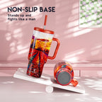 Meoky 40 oz Tumbler with Handle and Straw: Stainless Steel Insulated Tumbler with Lid and Straw - 100% Leak Proof Tumbler for Car Cup Holders - Travelers Commuters Workers, Red Floral - Image 4