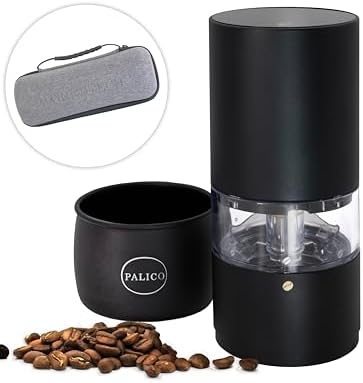 PALICO GrindTech PREM Electric Coffee Bean Grinder, Portable Rechargeable Coffee Grinder with SUS Conical Burr, 20 Grind Settings, Cordless Charging Base & Travel Case by Palicoffee