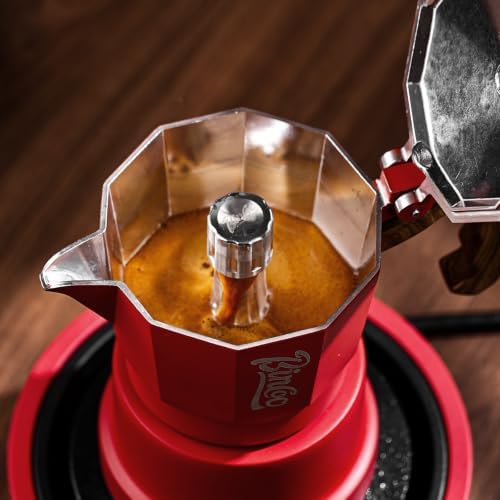 Bincoo Three-valve Espresso Maker Stovetop,2 Cups Camping Moka Pot Espresso Italian Coffee Maker,Rich Crema,Easy to Use (Red) - Image 4