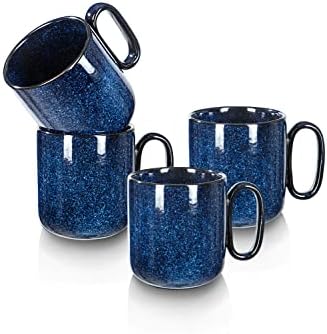 vicrays Ceramic Coffee Mug Set - 18 Ounce Large Stoneware Mug for Men Women - Unique Glazed Porcelain Mugs with Handle for Coffee Latte Tea Milk Cocoa - Set of 4 (Blue) by VicraysCeramic