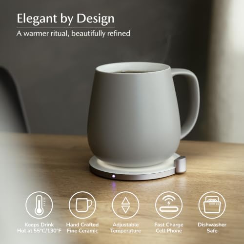 Ui+ Self-Heating Mug Set – Soft Gray | 18 fl oz / 532 mL Ceramic Coffee Mug Warmer, Infrared Temperature Control Heating Mug with OHOM Pad Max for Coffee & Tea - Image 5