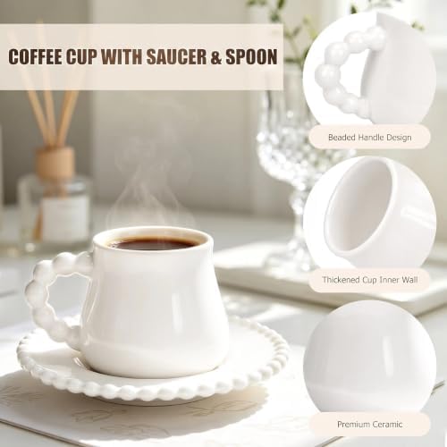 8oz Latte Cups with Saucers & Spoons, Ceramic Coffee Cups Set of 6 - Image 3