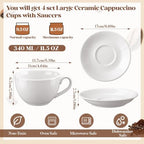 4 Set 12oz Cappuccino Cups with Saucers, Heavyweight Porcelain - Image 2