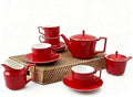 Red Tea Set with Teapot, Cups, Sugar & Creamer Set, Tea Party Service by Unknown