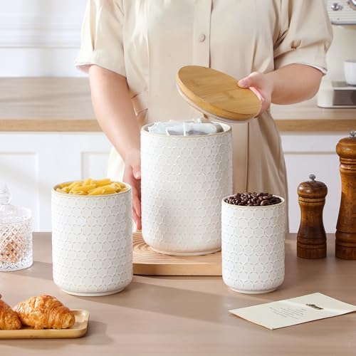 MALACASA LYDIA Ceramic Canisters Set with Airtight Lids, 80/40/20 oz Coffee Canister, Cookie Jar & Sugar Container, Canisters Sets for the Kitchen, Flour Sugar Pasta Tea Jars, Set of 3, Hexagon - Image 6