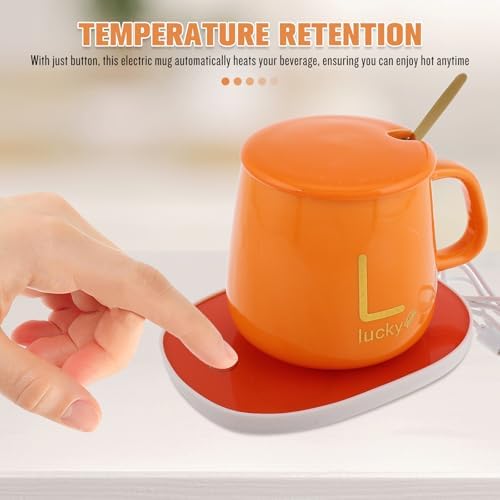 KALLORY Electric Coffee Mug Warmer with Auto Shut and USB Power, Ceramic Heated Travel Cup for Desk and Office Use, Temperature-Controlled Beverage Warmer Set with Lid and Spoon - Image 6