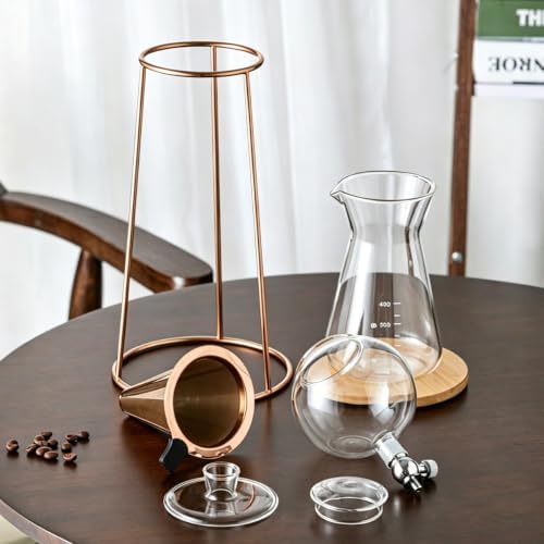 Cold Brew Coffee Maker Stainless Steel and Borosilicate Glass 400ML Slow Drop Technology with Adjustable Flow Rate 2-4 Cups of Iced Coffee Preparation - Image 6