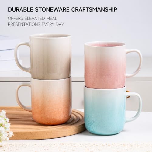 Stoneware Coffee Mugs Set of 4, 14oz Hand-Painted Coffee Cups with Handle - Image 5