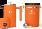 Coffee Gator French Press 34oz and Coffee Canister 22oz Airtight Stainless Orange by CoffeeGator