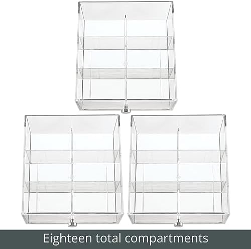 mDesign Plastic Wide Kitchen Pantry, Cabinet, Countertop Organizer Storage Station, 3 Drawers for Coffee, Tea, Sugar Packets, Sweeteners, Creamers, Drink Pods, Packets; 18 Sections, Dark Gray/Clear - Image 5
