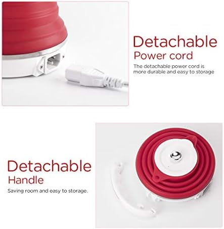 Food Grade Silicone Portable Collapsible Electric Travel Kettle (Red) - Image 5