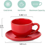vicrays 6.5 oz Cappuccino Cups with Saucers, Set of 4, Ceramic Coffee Cup for Au Lait, Double shot, Latte, Cafe Mocha, Tea (Red) - Image 4