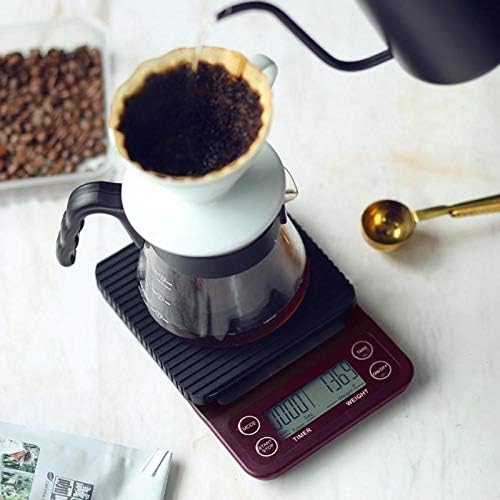 Coffee Scale with Timer, High Accuracy Kitchen Digital Food Scale LCD Display with Tare Function for Baking and Cooking Wine Red 5kg/0.1g - Image 7