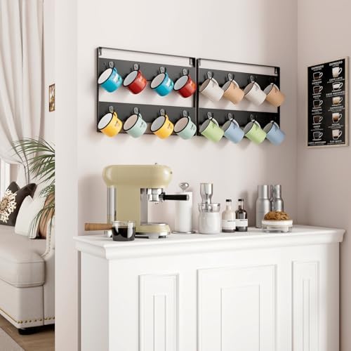 IBUYKE Coffee Mug Holder Wall Mounted,Set of 3,24 Hooks,Black TBJ005B-3 - Image 3