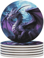 6PCS Purple Dragon Purple Moon Coasters Non-Slip Round Drink Coasters with Ceramic Stone and Cork Base, Heat Resistant Absorbent 33.00Stone Coaster Set for Kinds of Mugs and Cups, 4 Inch by Unknown
