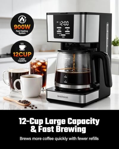 SHARDOR 12-Cup Programmable Coffee Maker, Regular & Bold, LED Display - Image 2