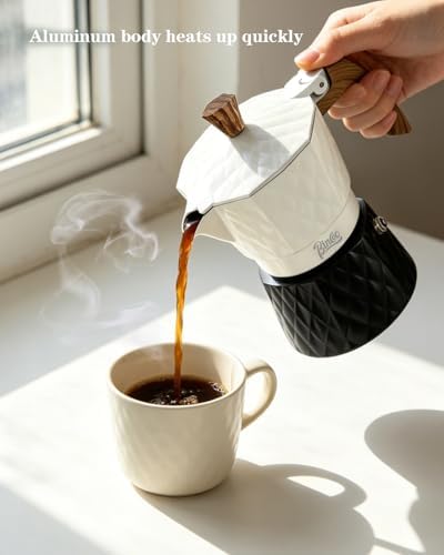 Bincoo 120ML Stovetop Espresso Maker Double Valve Moka Pot with Thermostat Extractor Prevent over-extraction,Italian Espresso Moka Pot with Powder Dispenser and Filter Paper for Home (White/Black) - Image 4