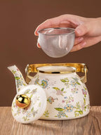 Enamel Tea Kettle for Stovetop, 1.2L Floral Tea Kettle with Gold Handle & Stainless Steel Infuser, Vintage Teapot, Tea Kettle Stovetop for Gas, Induction & Electric Stoves - Image 4